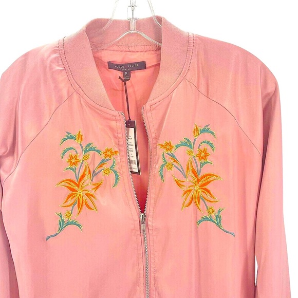 Romeo & Juliet Couture NEW Dusty Pink Embroidered Bomber Jacket Sz Medium $175 - Picture 2 of 8